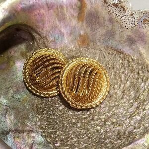 Gold Tone Textured Round‎ Clip On Earrings Vintage